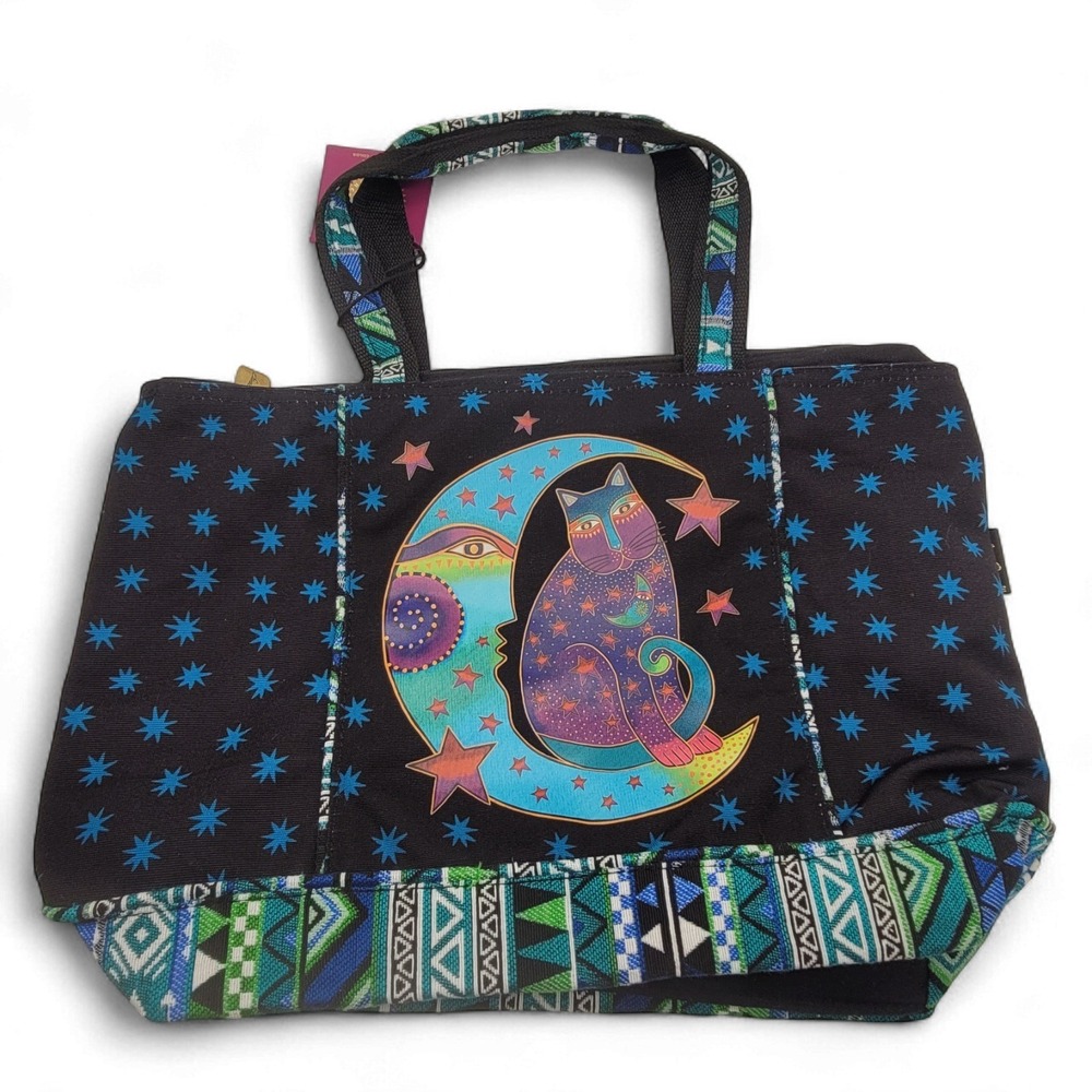 Laurel Burch Moon Side Cat Shoulder Tote Bag – Celestial Large Purse 20"x15" - Picture 3 of 7